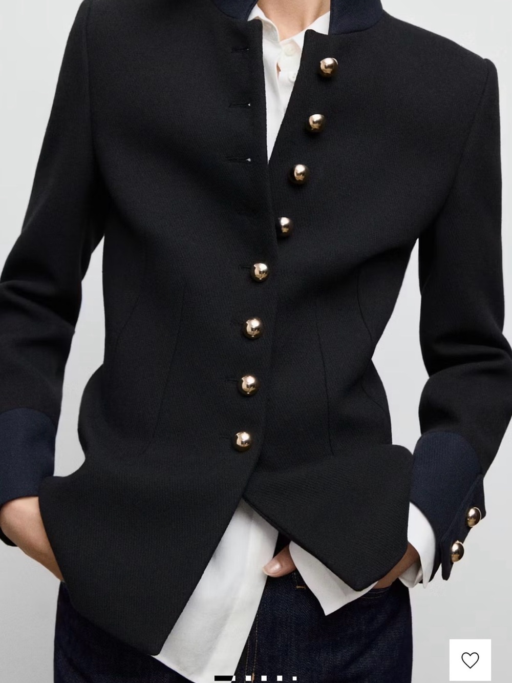 Mango Black Military-Style Blazer with Gold Buttons